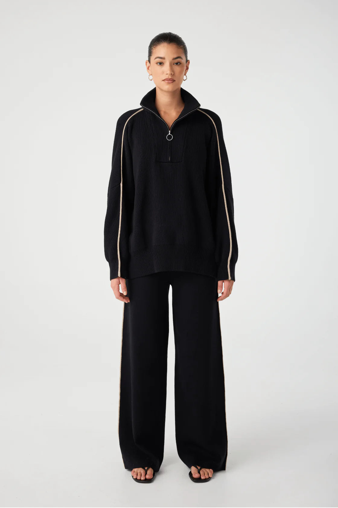 Milan Zip Sweater - Black/Taupe