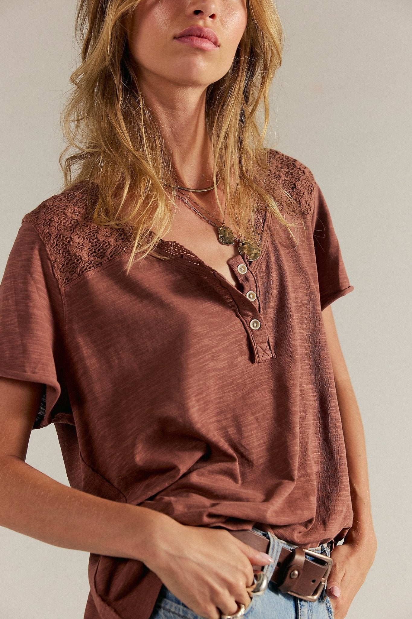 Heirloom Henley - Canyon Sunset - T-Shirts - Free People - Women's fashion at The Freedom State