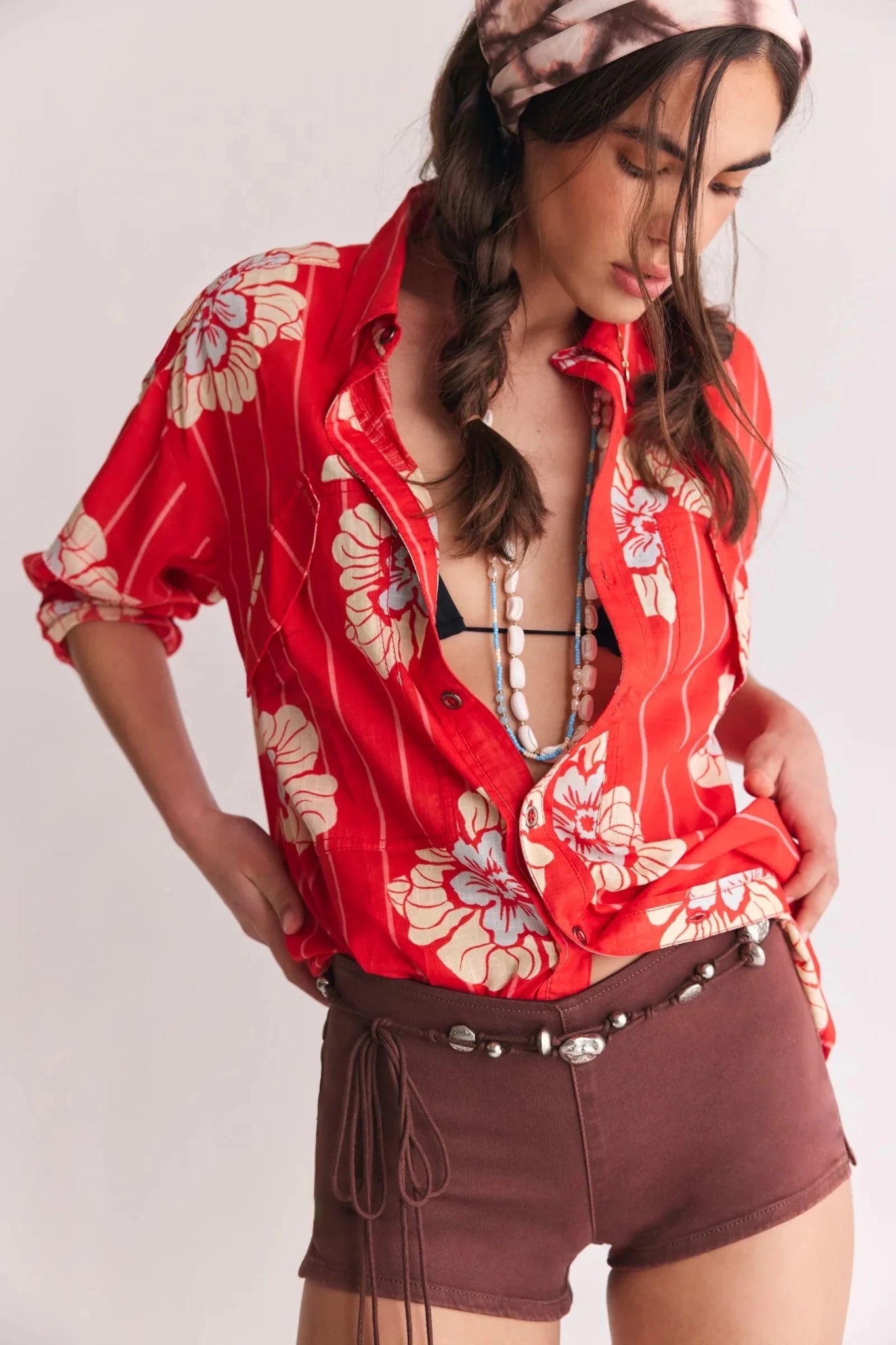 Hidden Flower Camo Shirt - Cherry Combo - Fashion Tops - Free People - Women's fashion at The Freedom State