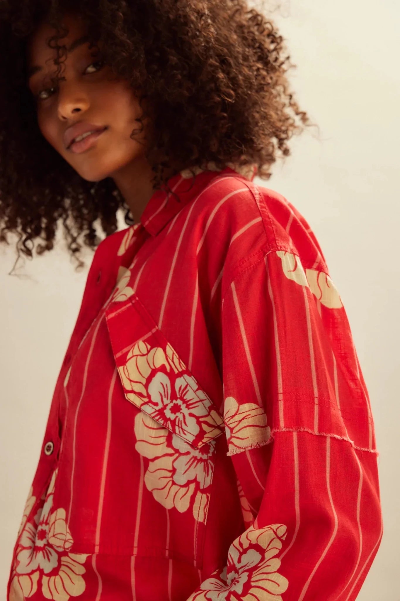 Hidden Flower Camo Shirt - Cherry Combo - Fashion Tops - Free People - Women's fashion at The Freedom State