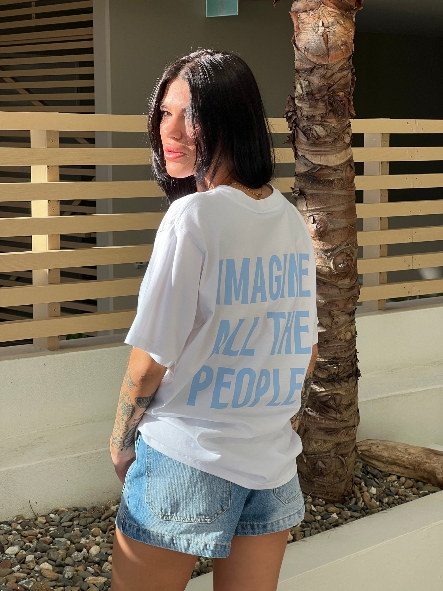 Imagine Heavy Tee White - Sky - T-Shirts - The Freedom State - Women's fashion at The Freedom State