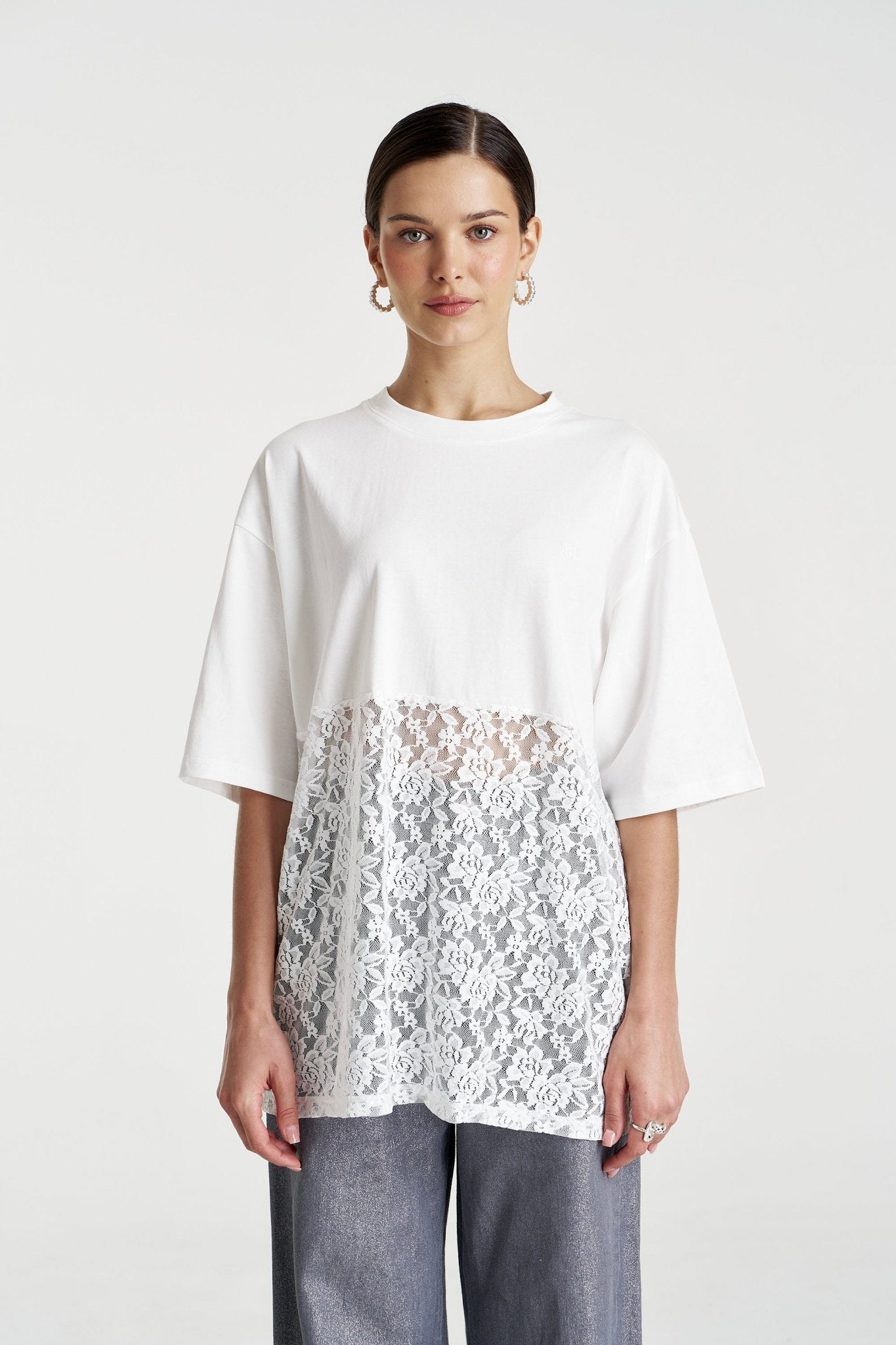 Lace Panel Tee - Lily White - T-Shirts - Summi Summi - Women's fashion at The Freedom State