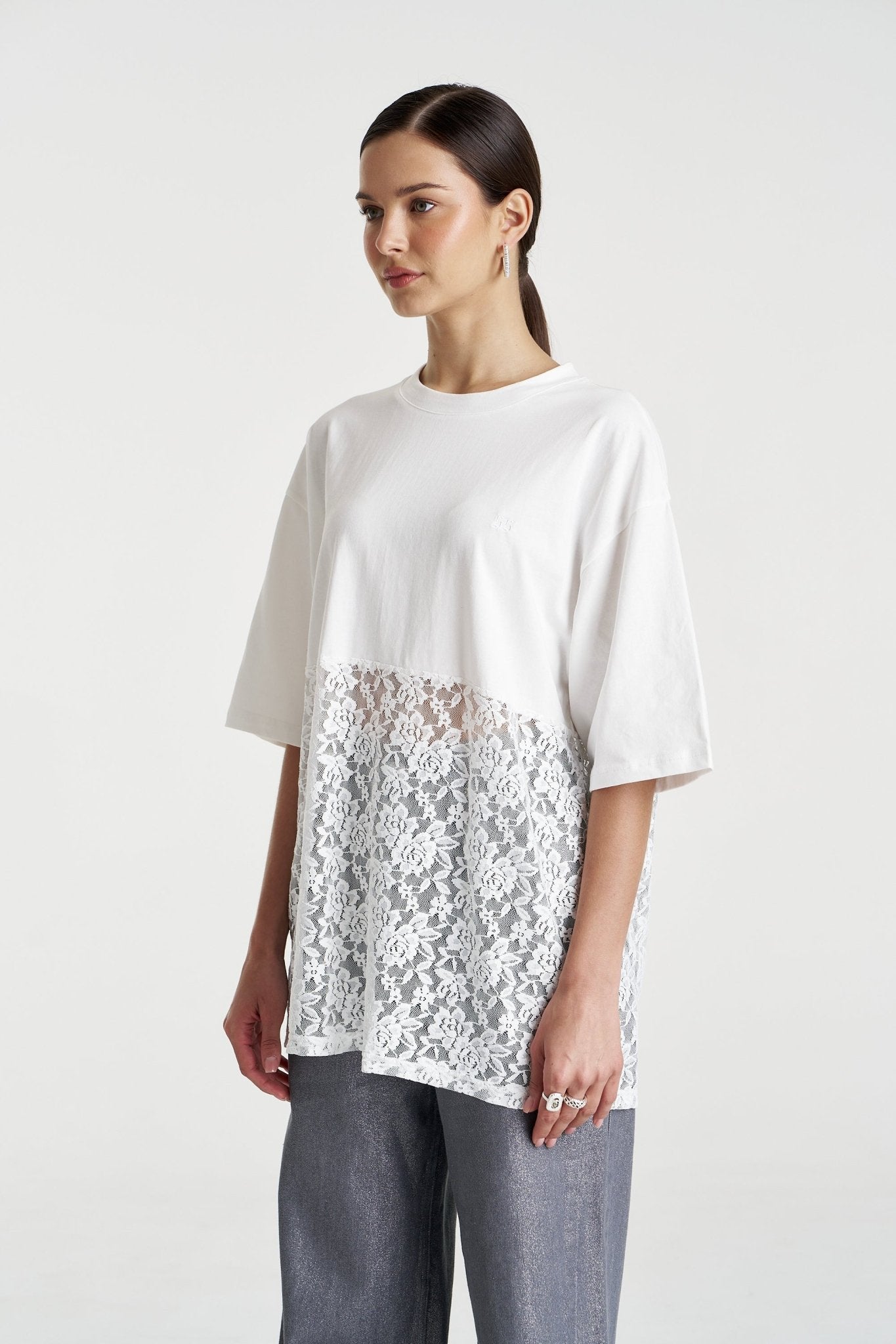 Lace Panel Tee - Lily White - T-Shirts - Summi Summi - Women's fashion at The Freedom State