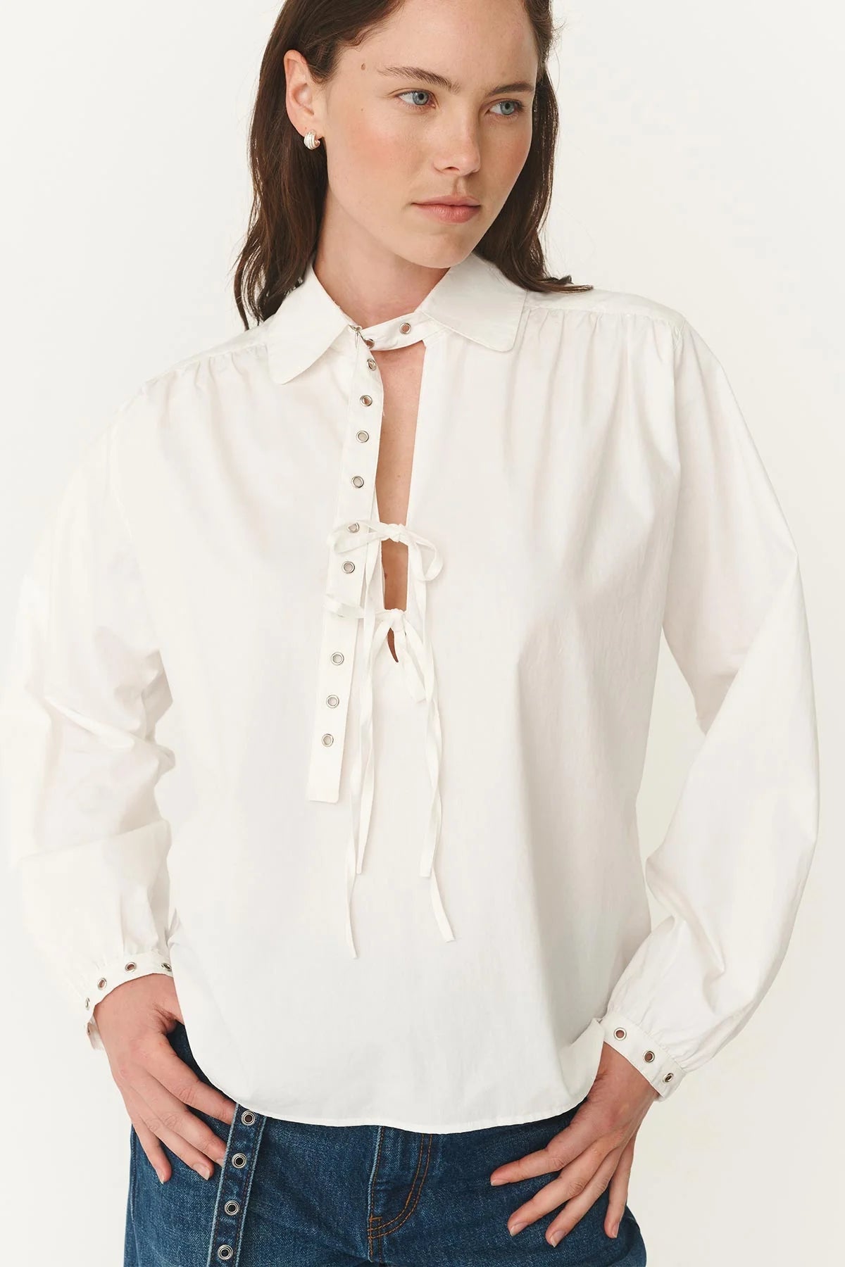 Luma Organic Eyelet Blouse - Bone - Fashion Tops - Rowie The Label - Women's fashion at The Freedom State
