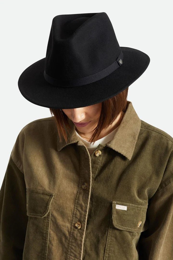 Messer Packable Fedora - Black/Black Band - Wide Brim Hat - Brixton - Women's fashion at The Freedom State