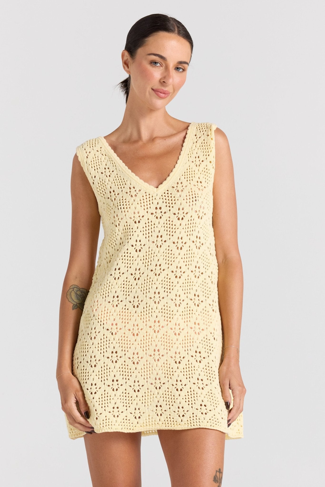 Messina V Knit Dress - Lemon - Mini Dresses - Poolside Paradiso - Women's fashion at The Freedom State