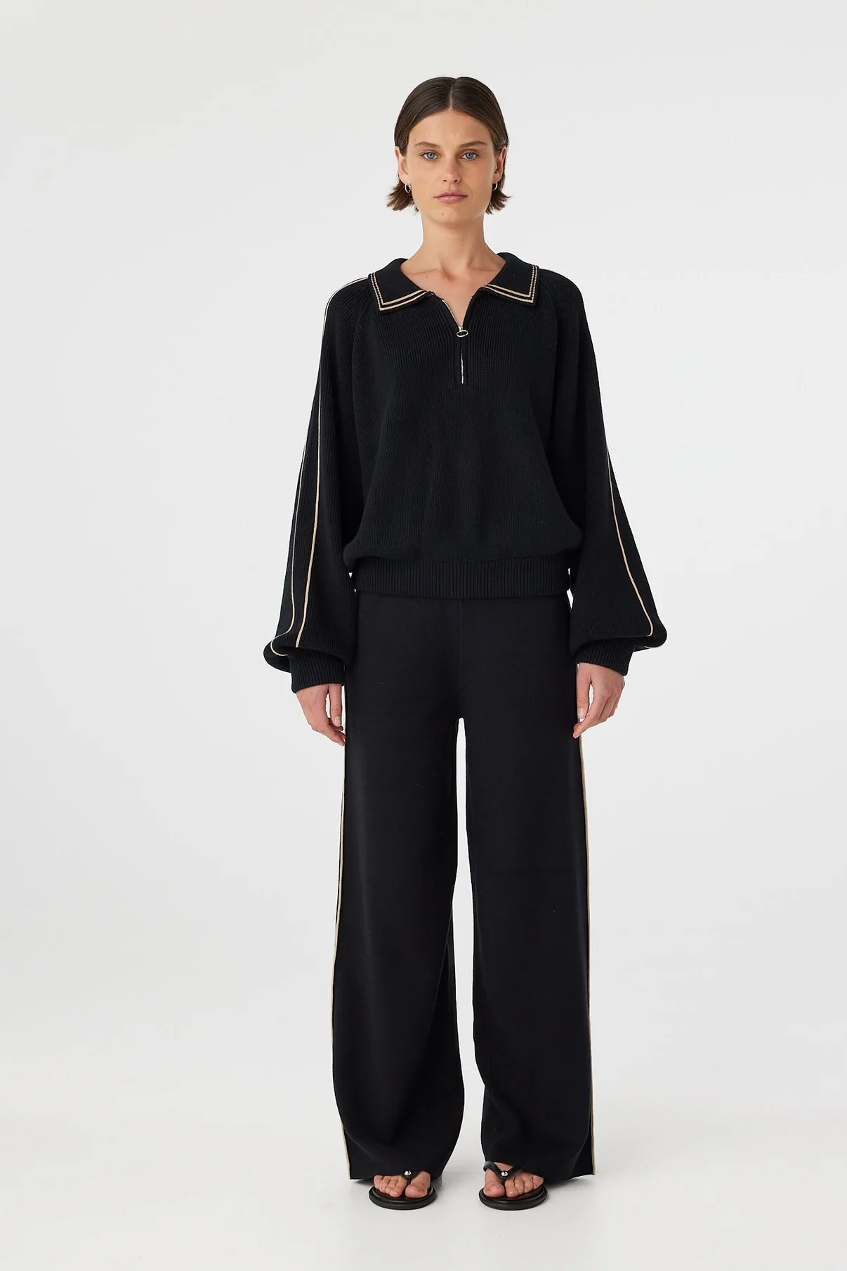 Nella Zip Sweater - Black/Taupe - Knitwear - Arcaa Movement - Women's fashion at The Freedom State