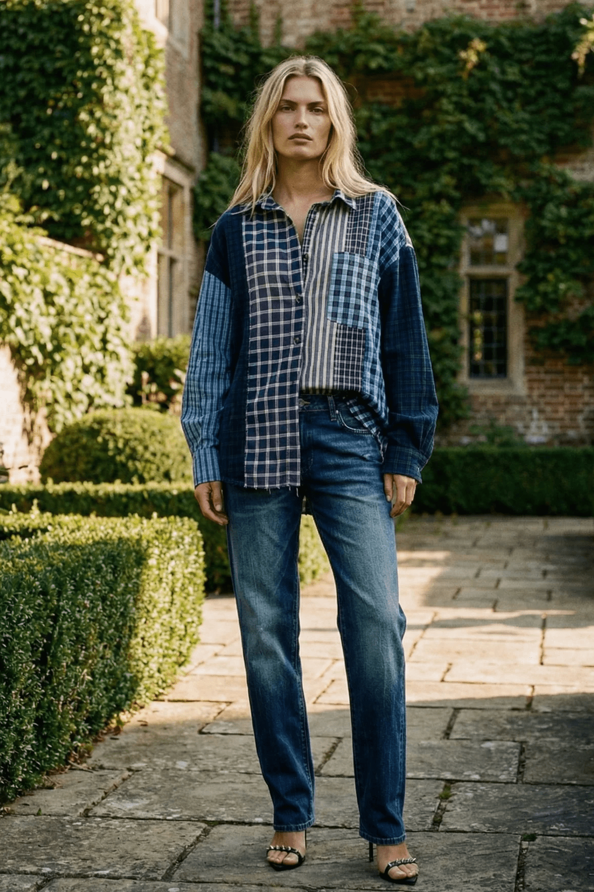 Patchwork Check Stripe Shirt - Blues - Shirts - The Tales - Women's fashion at The Freedom State