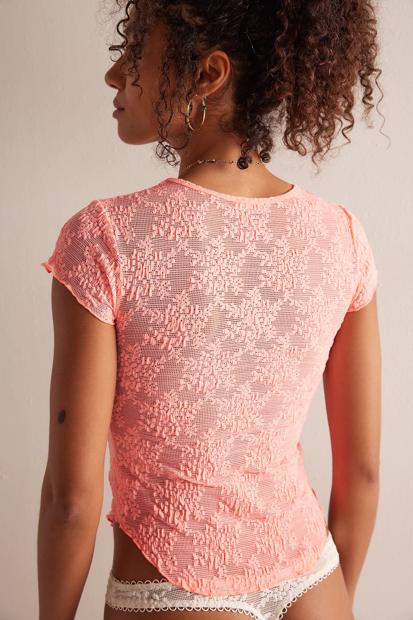 Ready To Go Lace Tee - Flamingo Pink