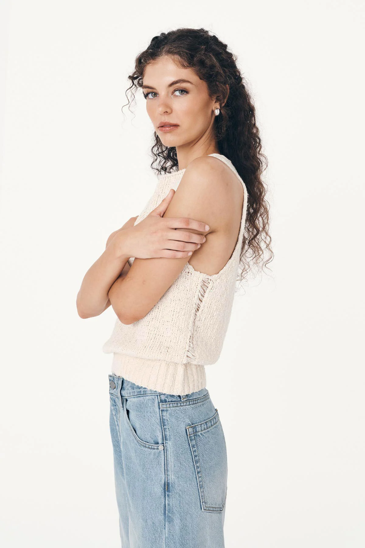Catalina Crop Knit Tank - Creme