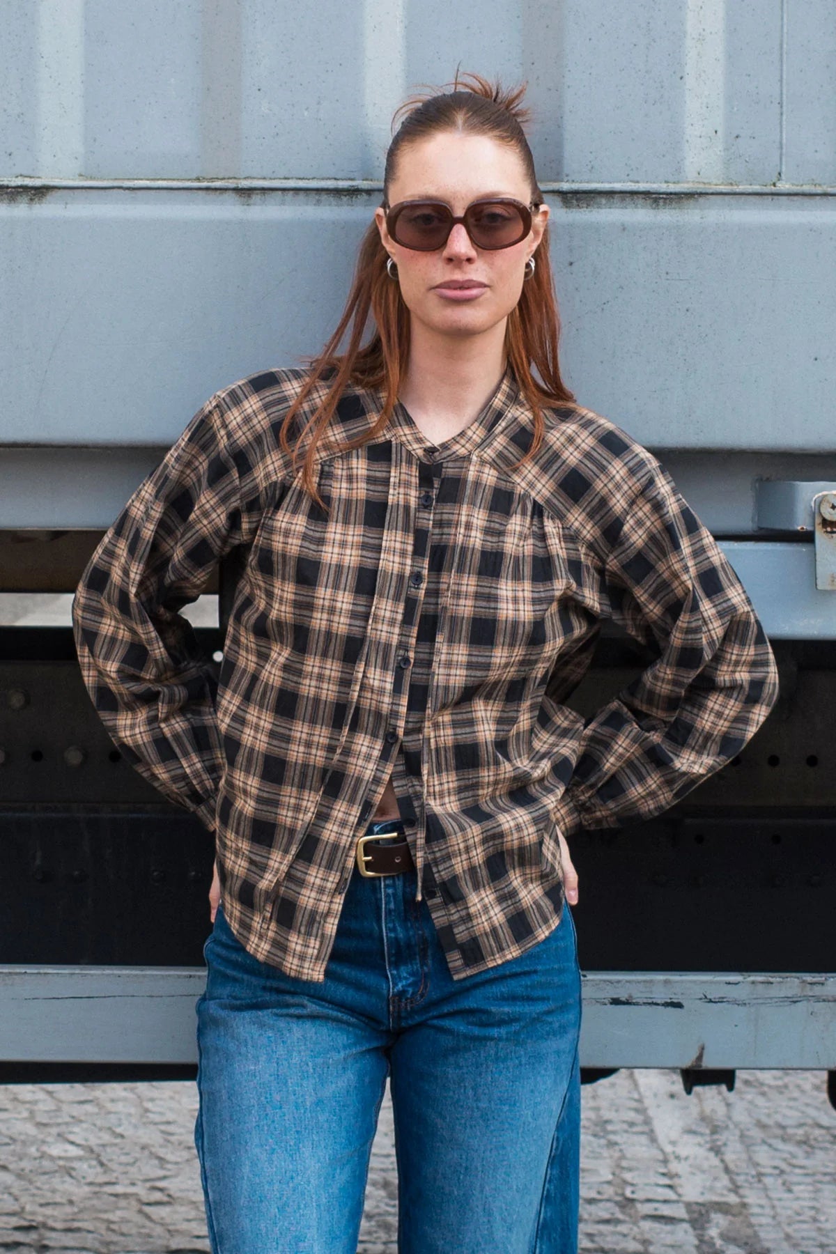 Cora Long Sleeve Blouse - Tobacco Plaid