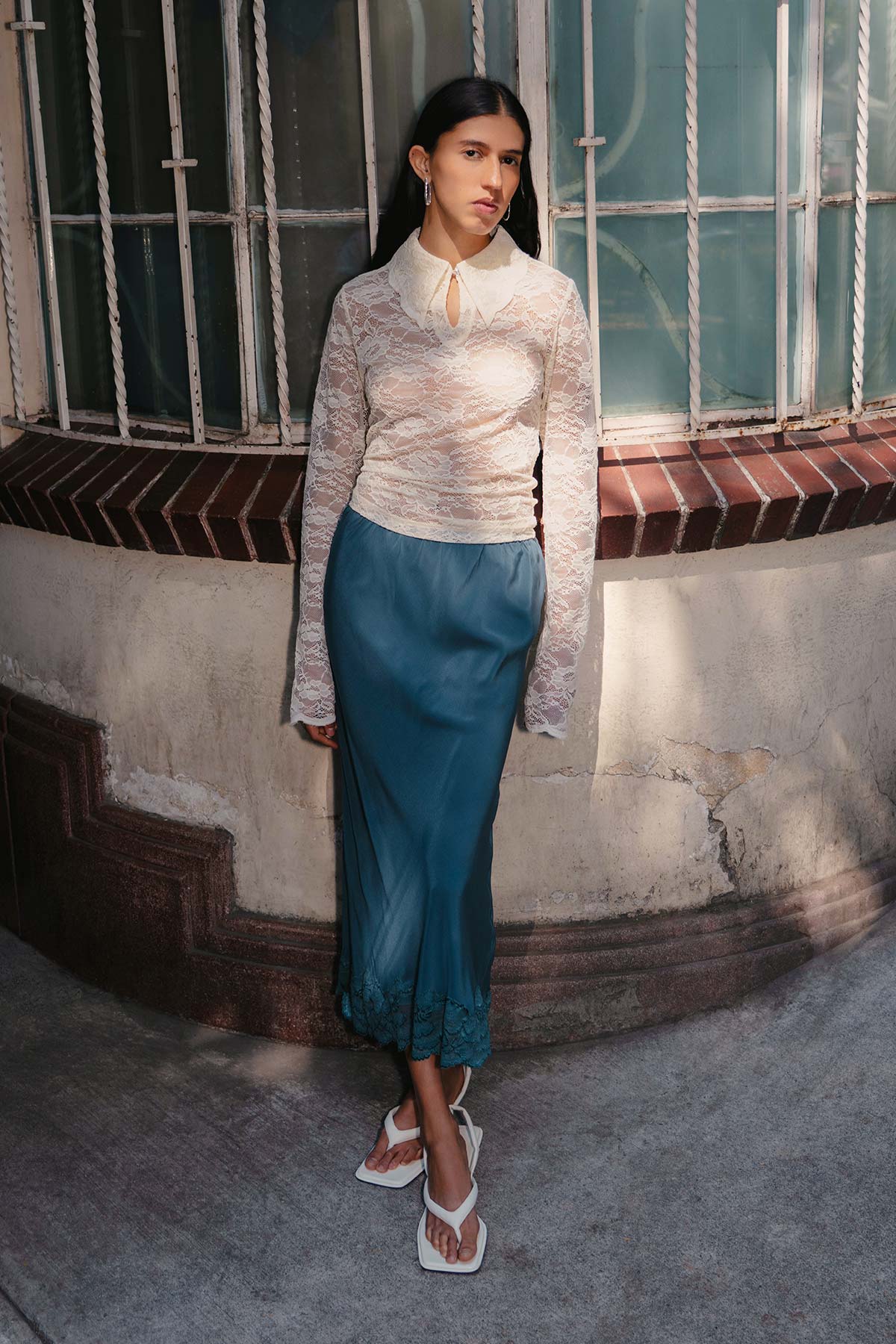 Marina Silk Midi Skirt - Teal Blue