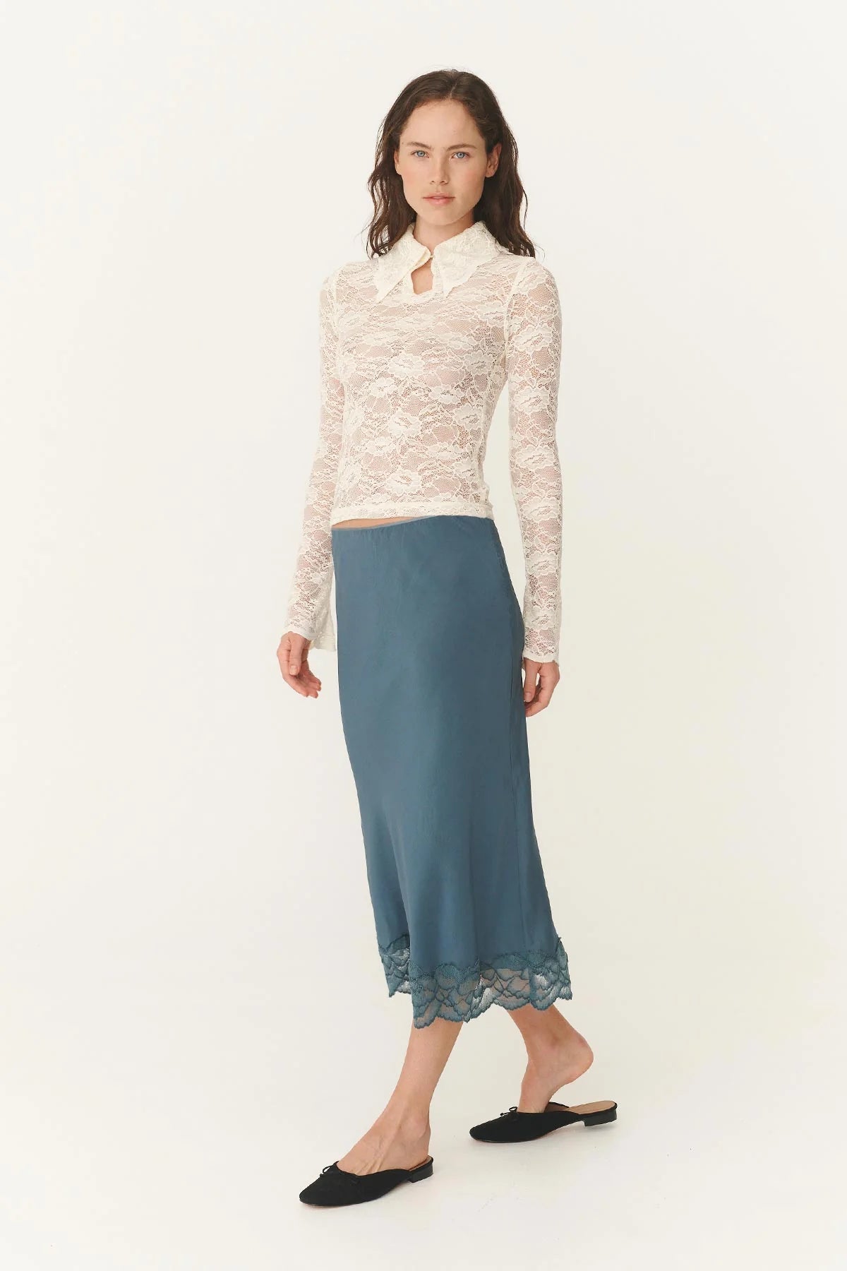 Marina Silk Midi Skirt - Teal Blue
