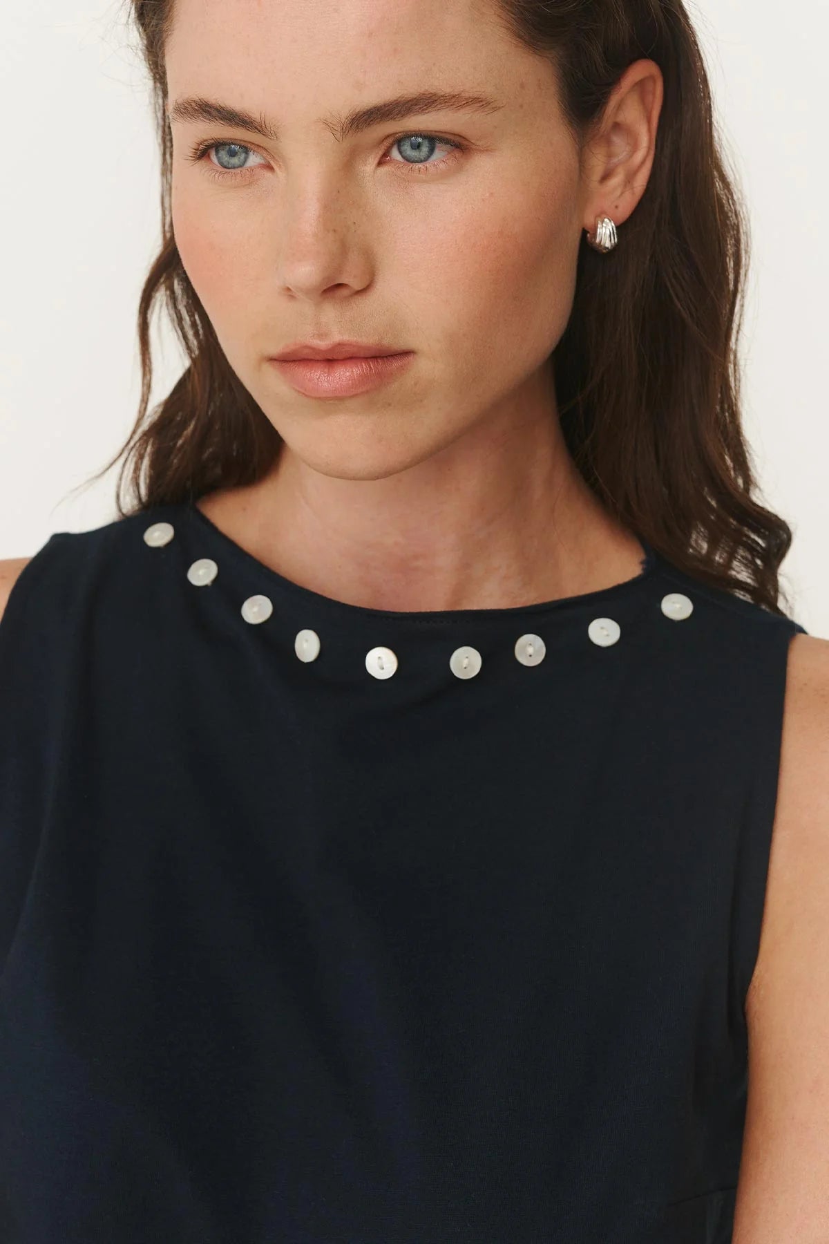 Muriel Button Boatneck Tank - Ink