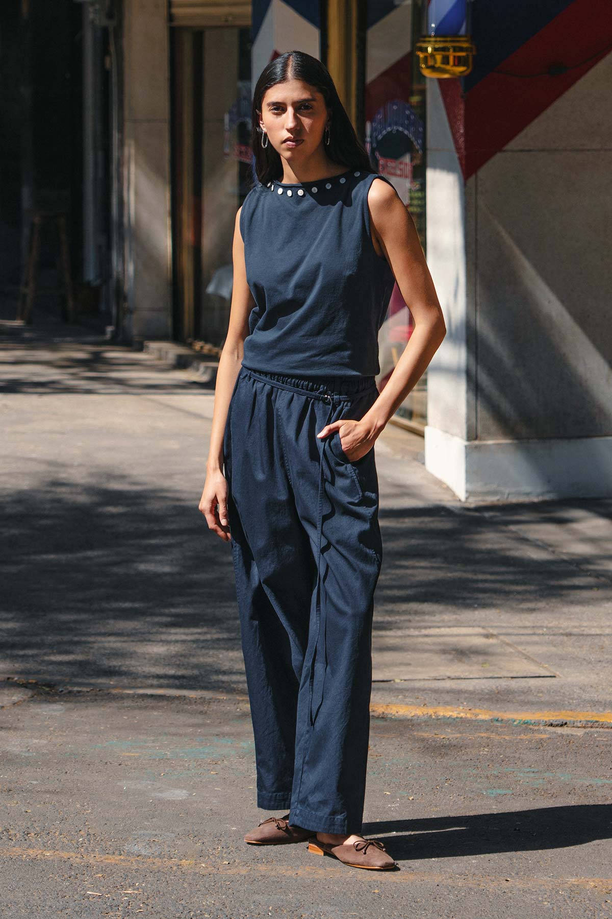 Muriel Button Boatneck Tank - Ink