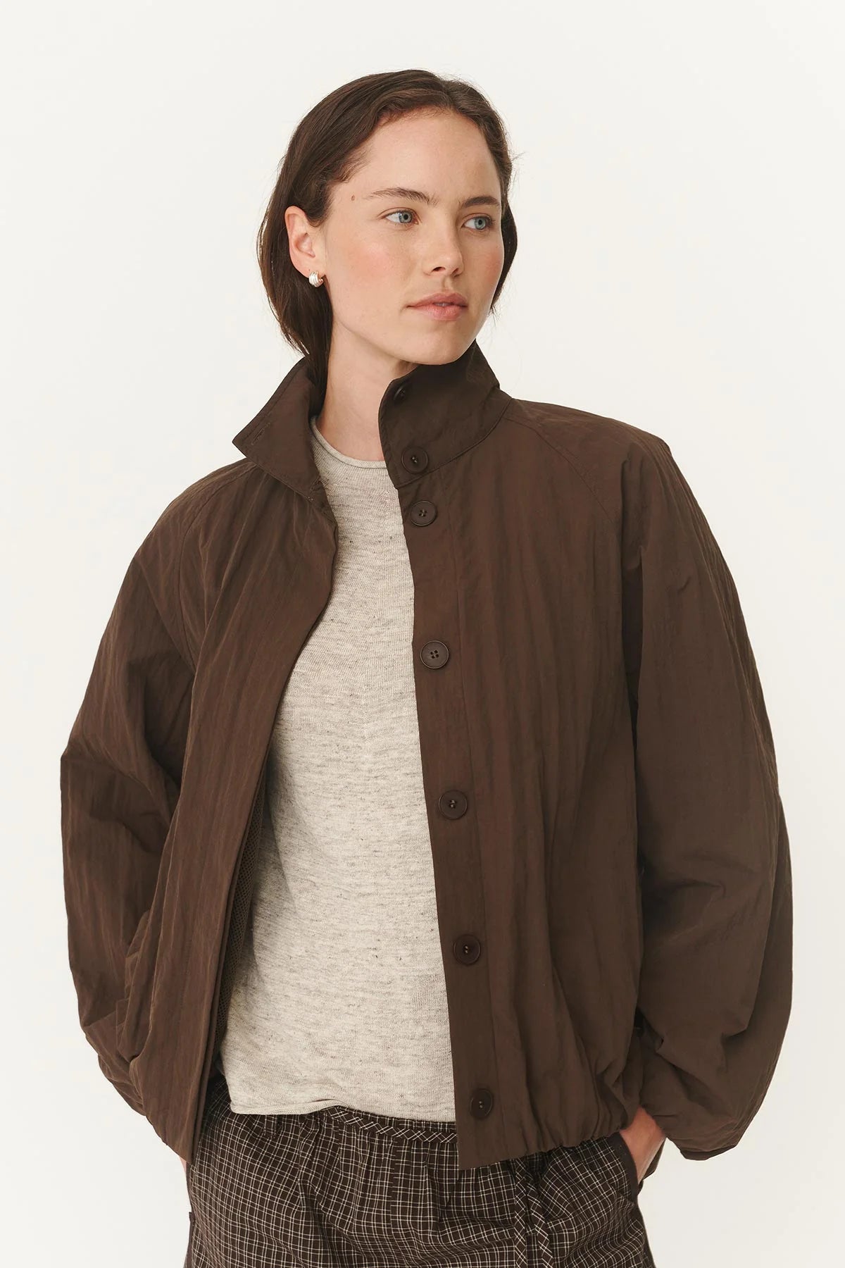 Soren Funnel Neck Bomber - Cocoa