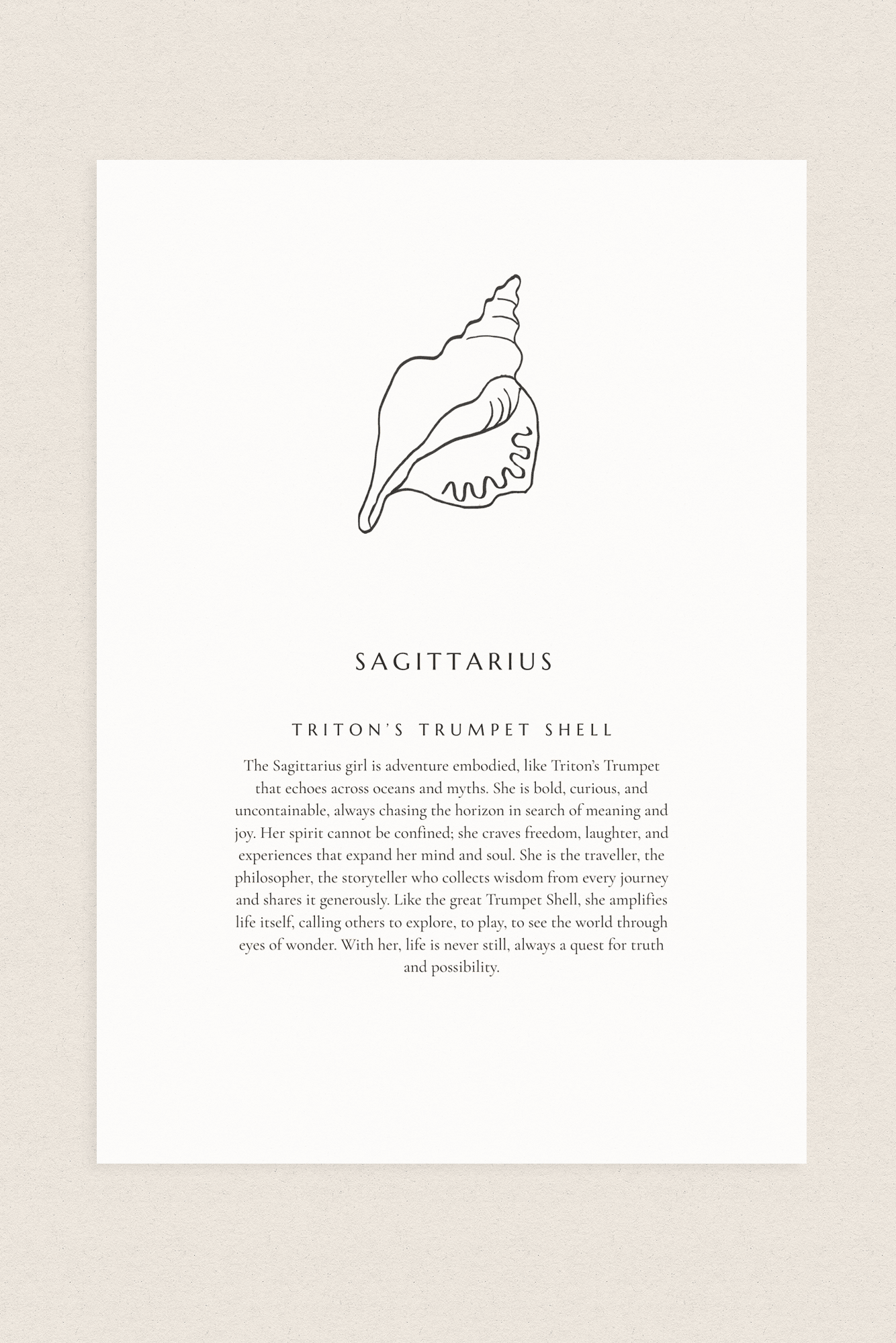 Sagittarius Zodiac Shell Print – Tritons Trumpet - Prints - The Freedom State - Women's fashion at The Freedom State