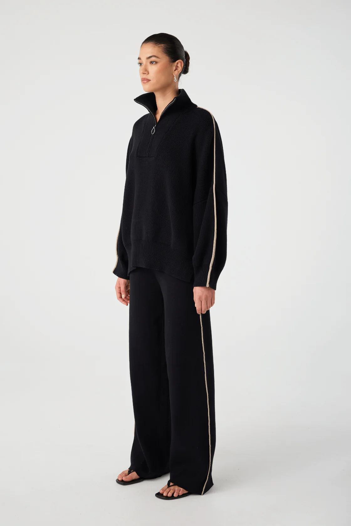 Milan Zip Sweater - Black/Taupe