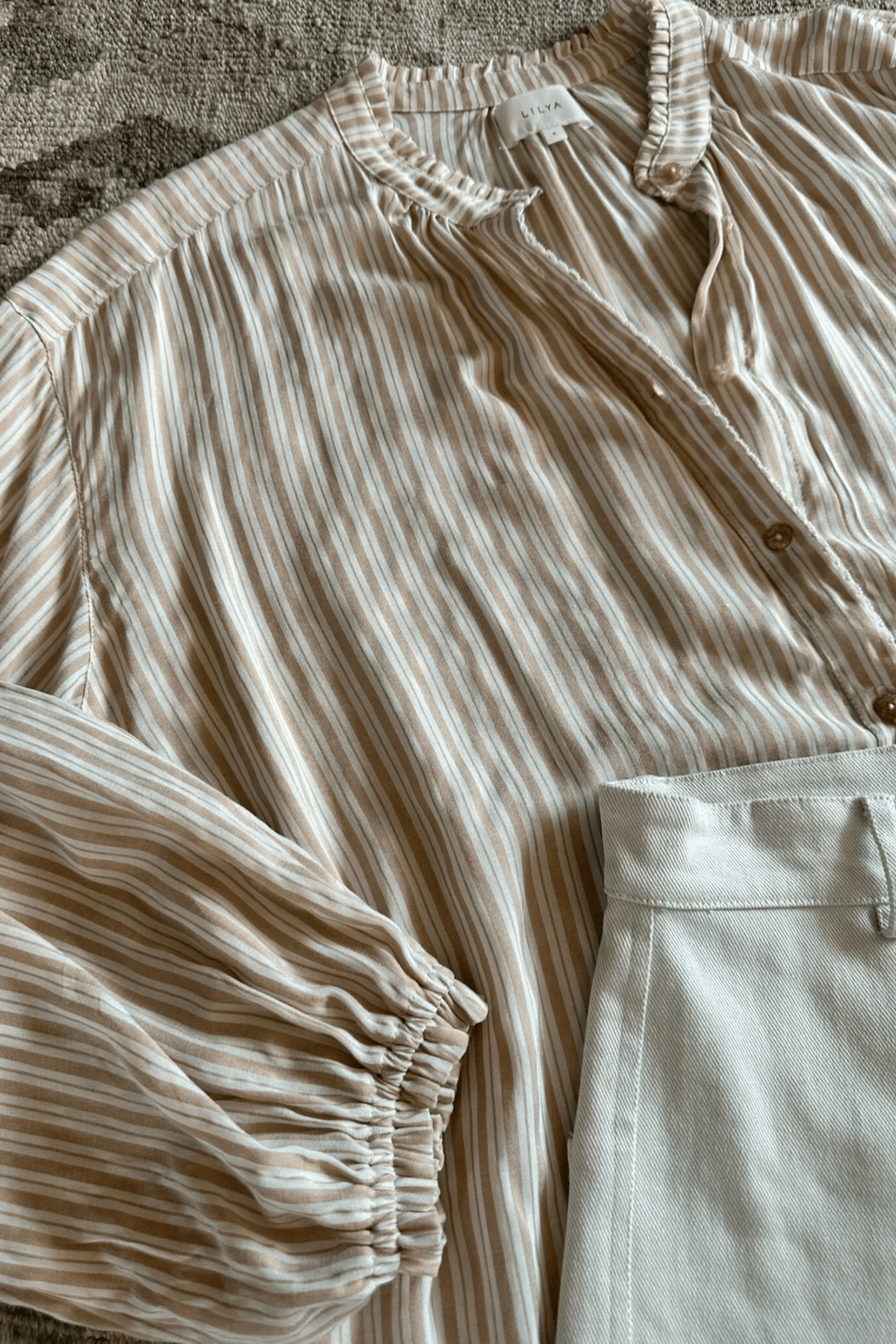 Solace Shirt - Chateau Stripe Sand - Shirts - Lilya - Women's fashion at The Freedom State
