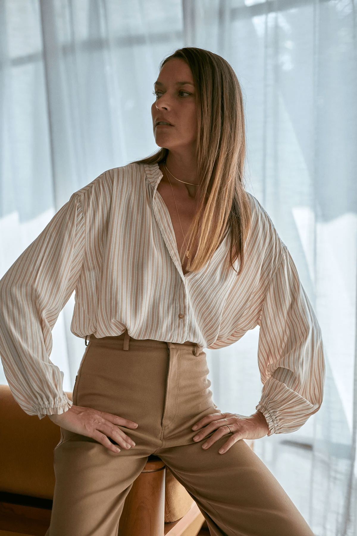 Solace Shirt - Chateau Stripe Sand - Shirts - Lilya - Women's fashion at The Freedom State