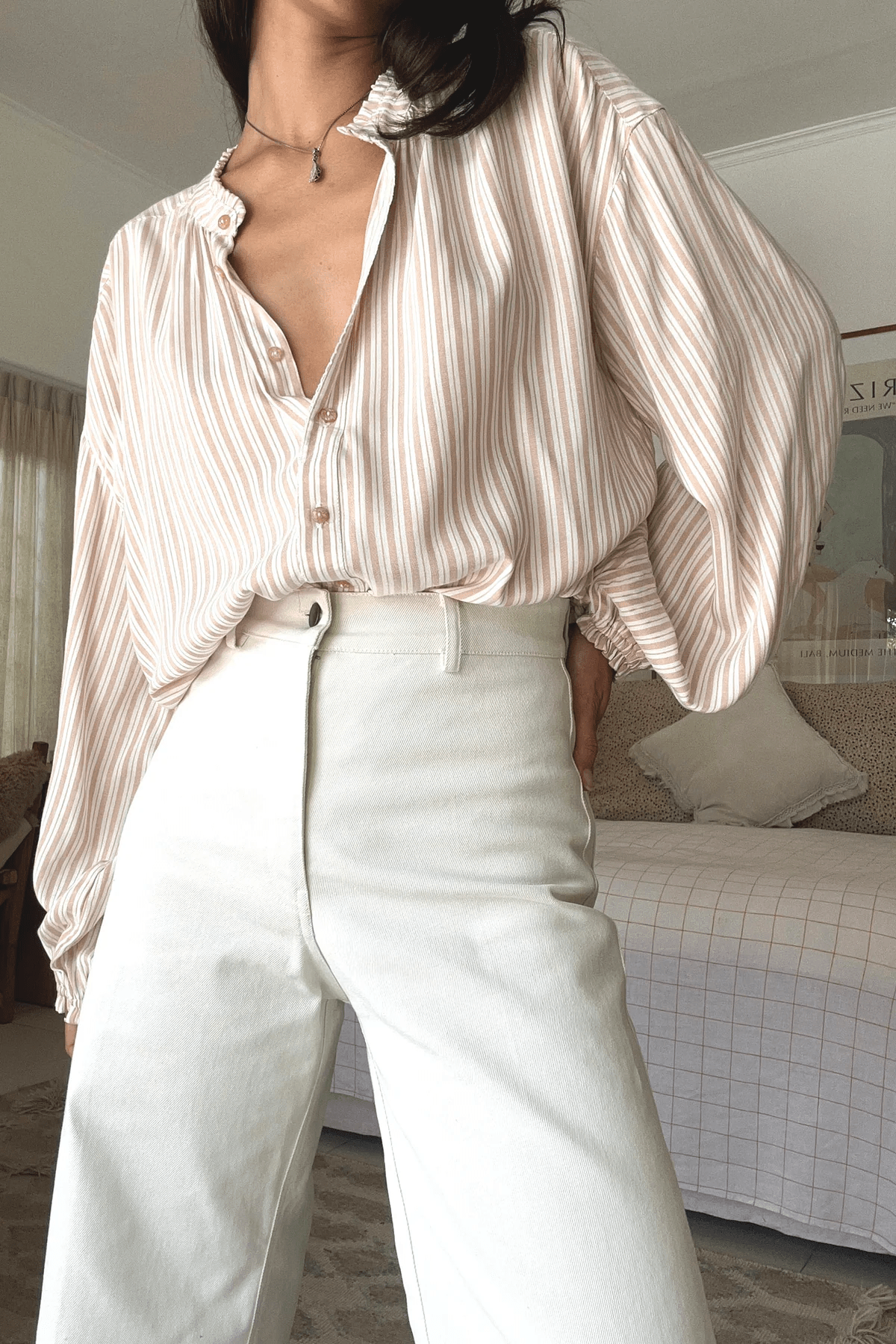 Solace Shirt - Chateau Stripe Sand - Shirts - Lilya - Women's fashion at The Freedom State