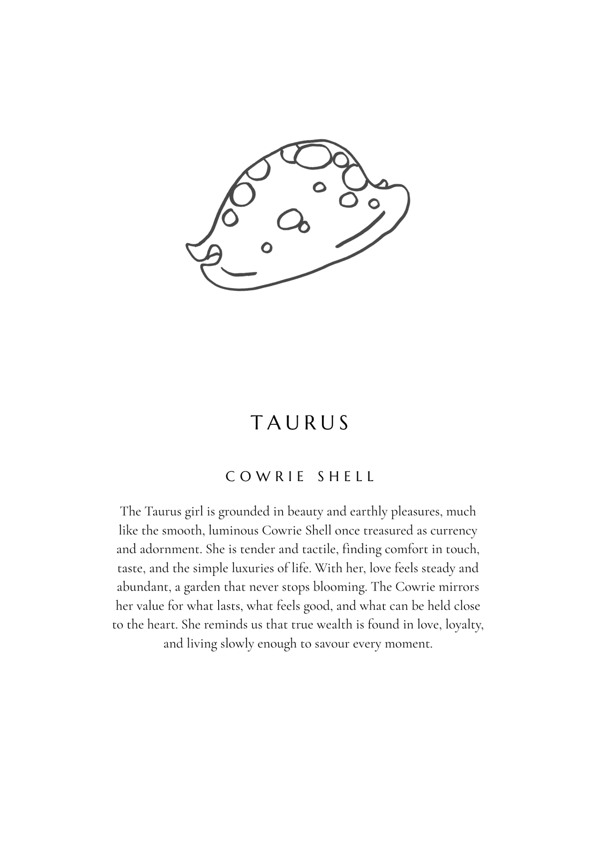 Taurus Zodiac Shell Print – Cowrie - Prints - The Freedom State - Women's fashion at The Freedom State