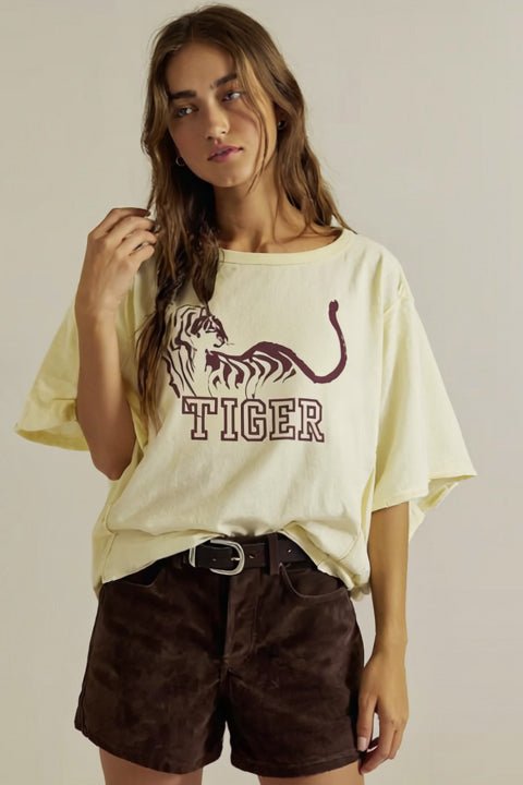 Tiger Tee Oversized - Butter/Wine - T-Shirts - The Freedom State - Women's fashion at The Freedom State