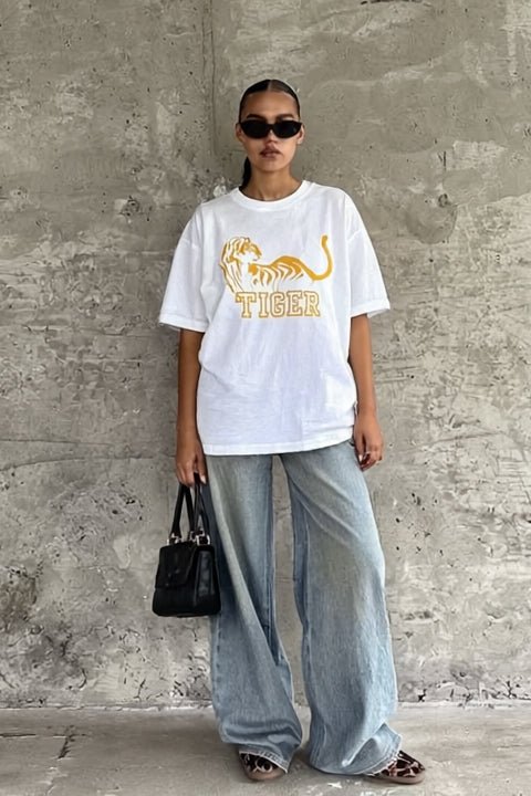 Tiger Tee Oversized - White/Amber - T-Shirts - The Freedom State - Women's fashion at The Freedom State