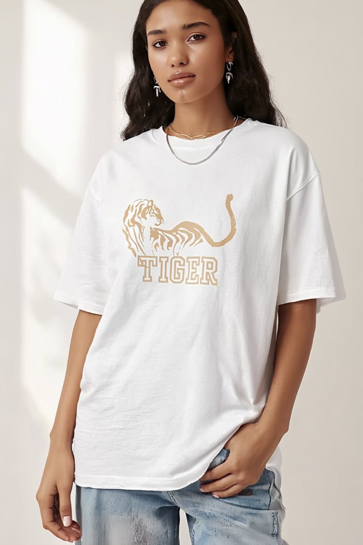 Tiger Tee Oversized - White/Cream - T-Shirts - The Freedom State - Women's fashion at The Freedom State