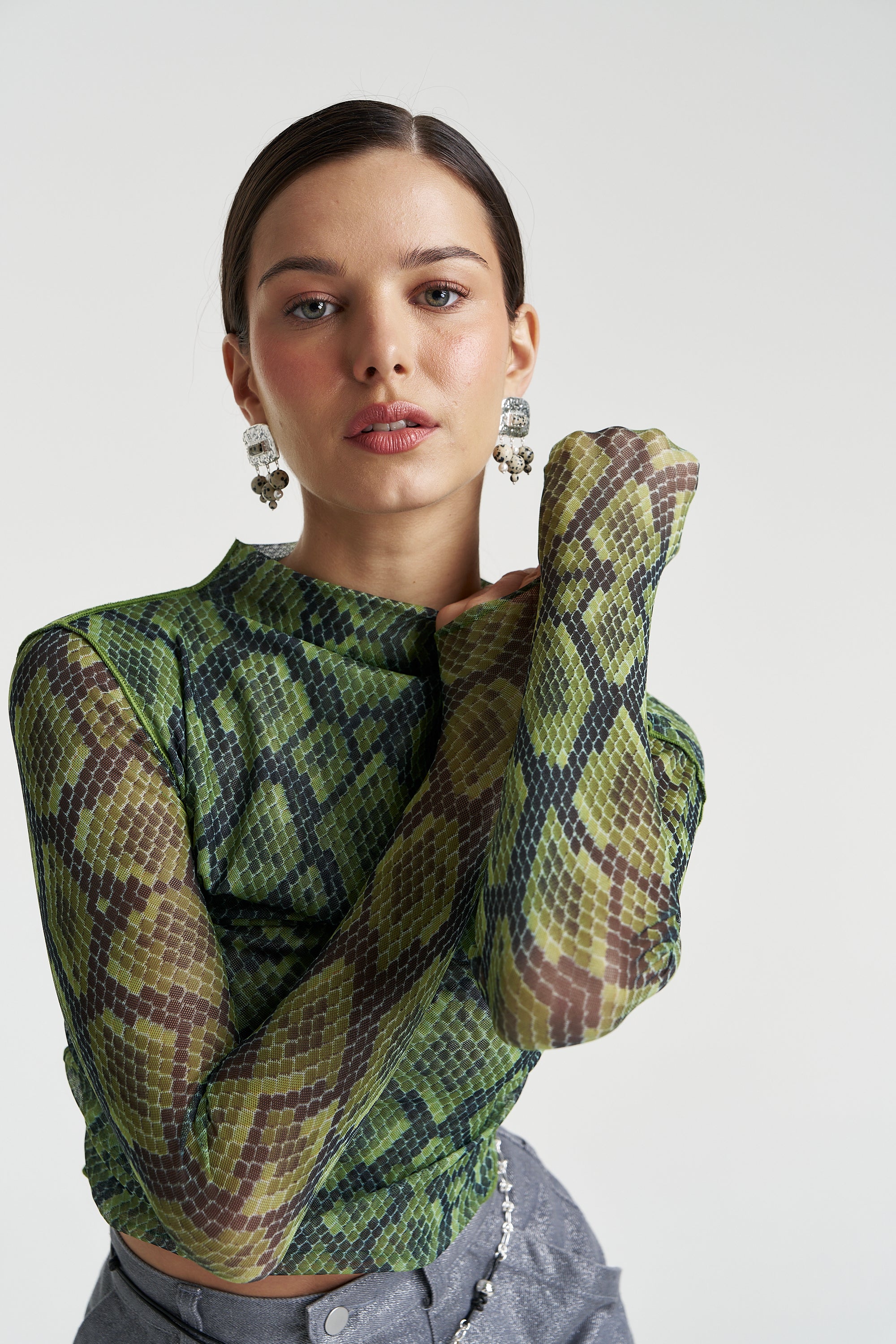 Mesh LS Rouched Skivvy - Viper