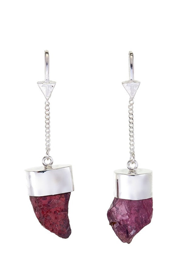 Garnet Crystal Pull Through Earrings - Silver