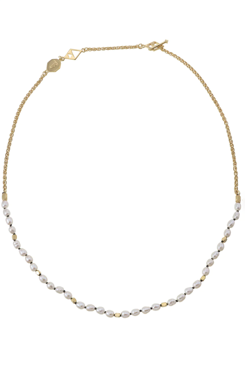 Mini Pearls Chain Necklace - Black - Gold