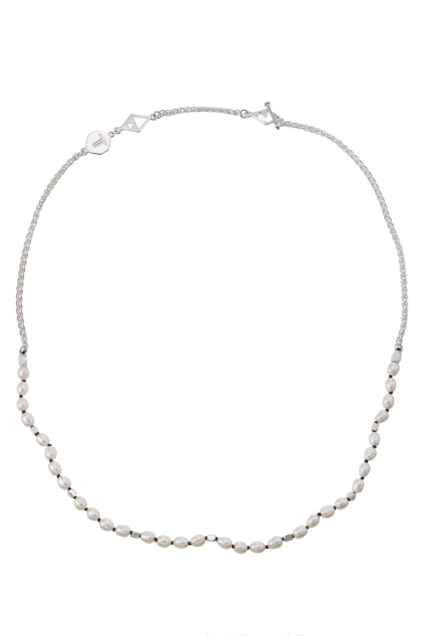 Mini Pearls Chain Necklace - Black - Silver