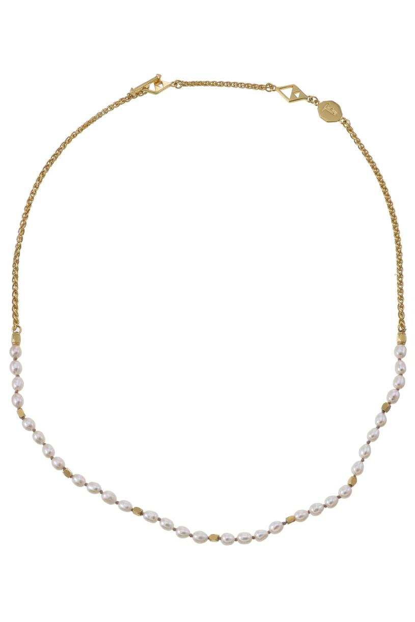 Mini Pearls Chain Necklace - Pale Pink - Gold