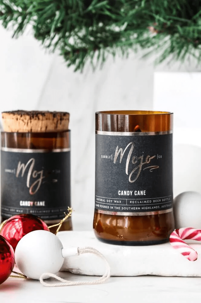 Beer Bottle Candle - Candy Cane - Candles - Mojo Candle Co. - Women's fashion at The Freedom State
