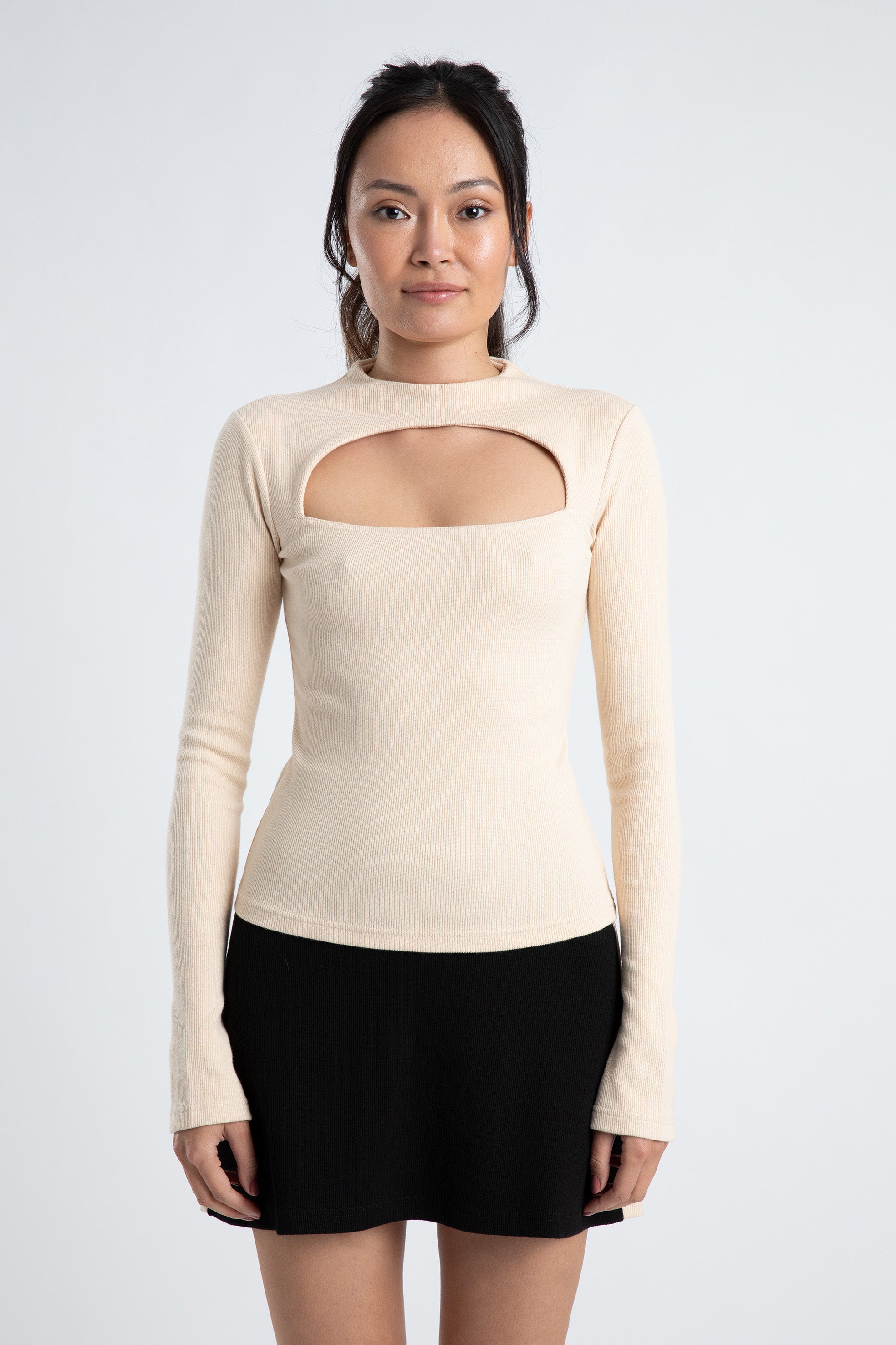 Long Sleeve Cut Out Top - Cream