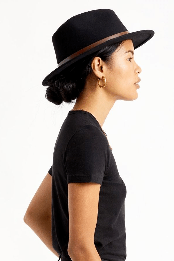 Messer Fedora - Black/Tan Band - Wide Brim Hat - Brixton - Women's fashion at The Freedom State