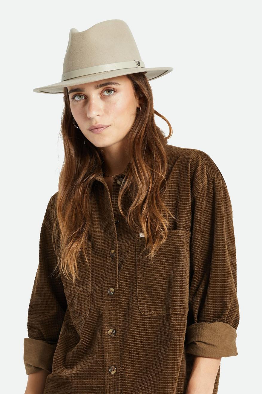 Messer Fedora - Light Fawn - Wide Brim Hat - Brixton - Women's fashion at The Freedom State