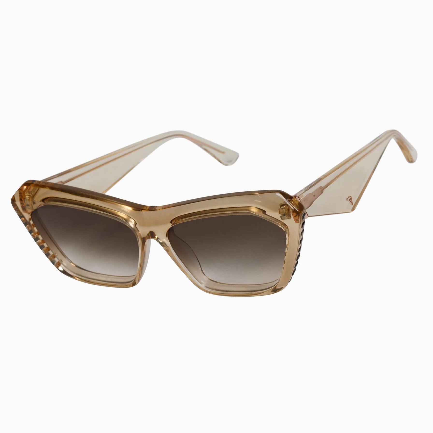 Piaf | Sunglasses - Champagne w. Black Swarovski Crystals Gold Metal Trim / Brown Gradient Lens