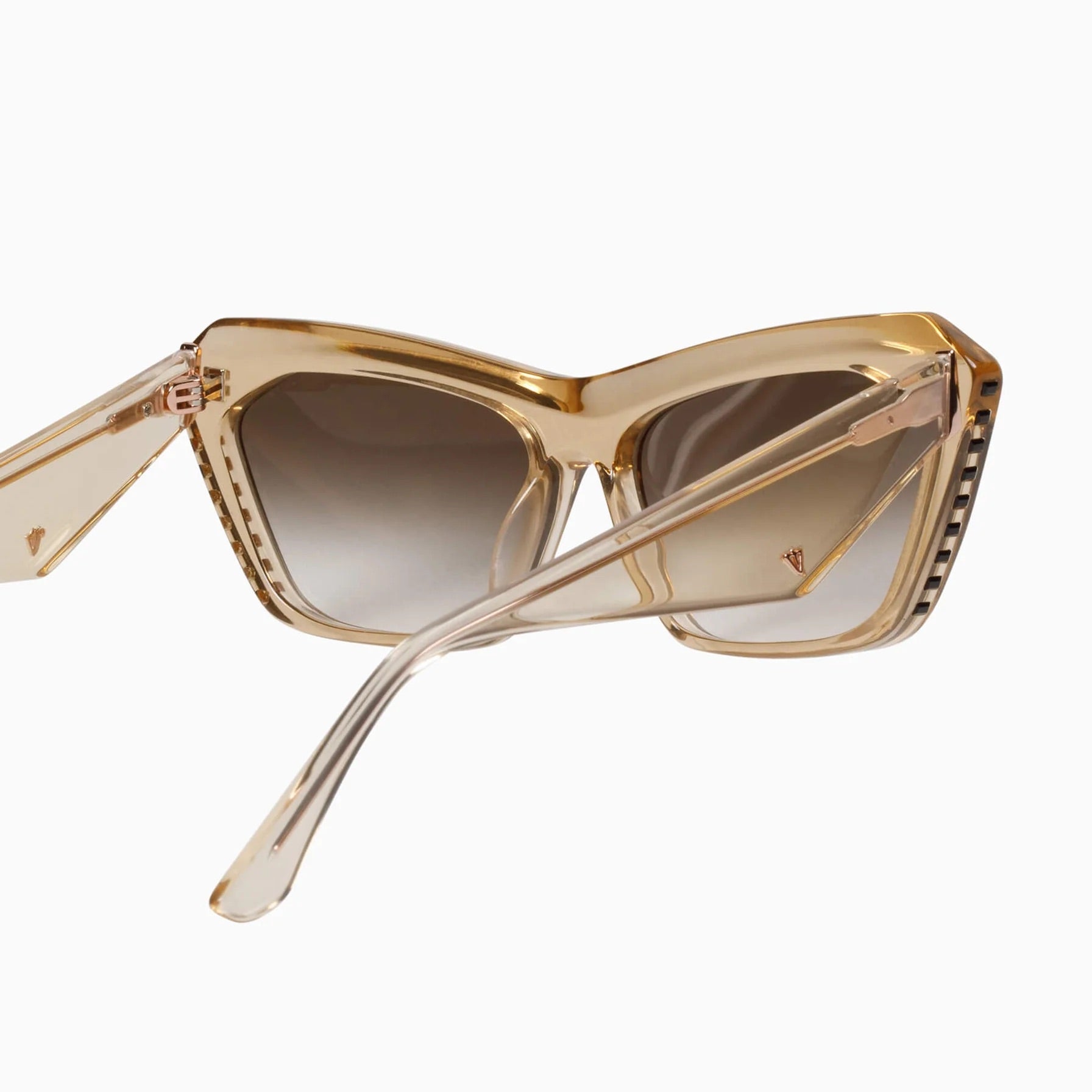 Piaf | Sunglasses - Champagne w. Black Swarovski Crystals Gold Metal Trim / Brown Gradient Lens