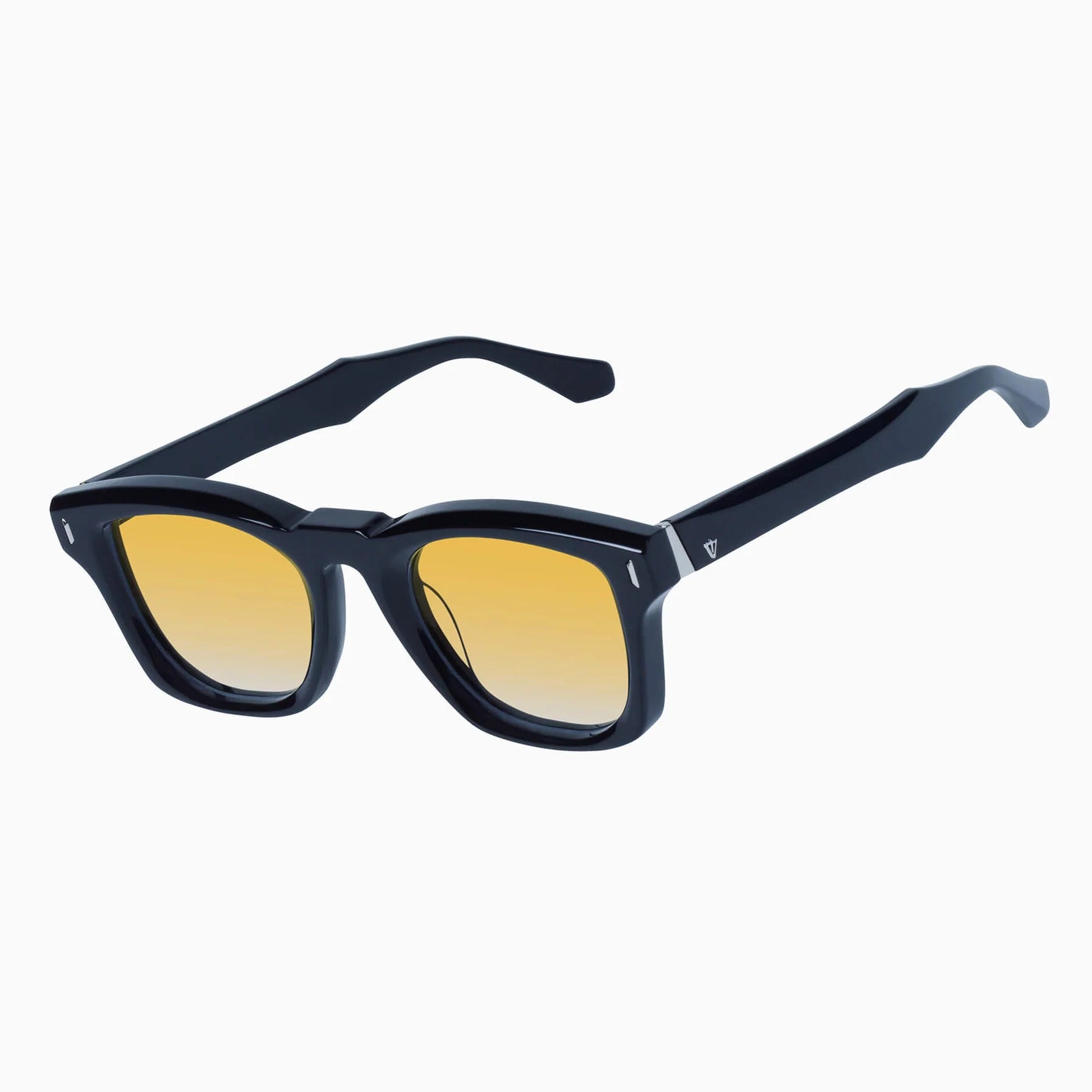 Solomon | Sunglasses - Gloss Black w. Silver Metal Trim / Orange Gradient Lens