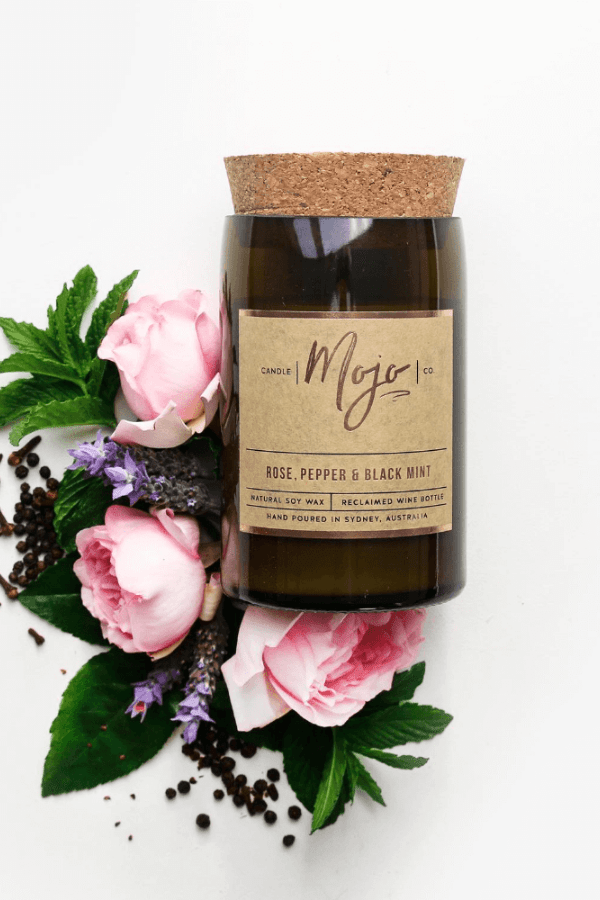 Wine Bottle Candle - Rose, Pepper & Blackmint - Candles - Mojo Candle Co. - Women's fashion at The Freedom State