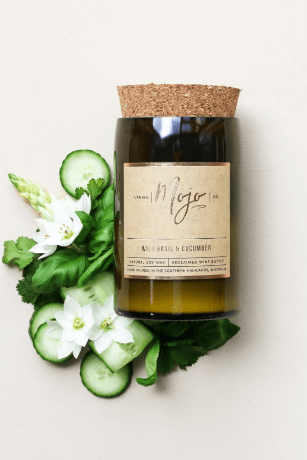Wine Bottle Candle - Wild Basil & Cucumber - Candles - Mojo Candle Co. - Women's fashion at The Freedom State