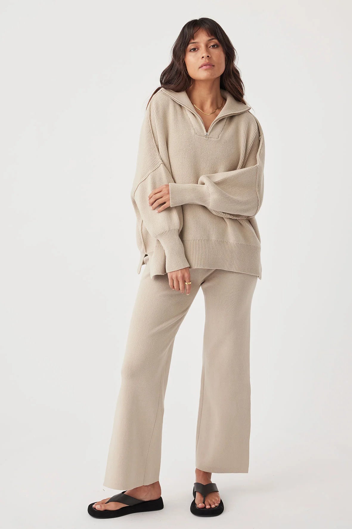 London Zip Organic Sweater - Taupe