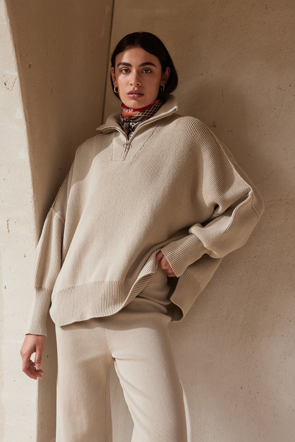 London Zip Organic Sweater - Taupe