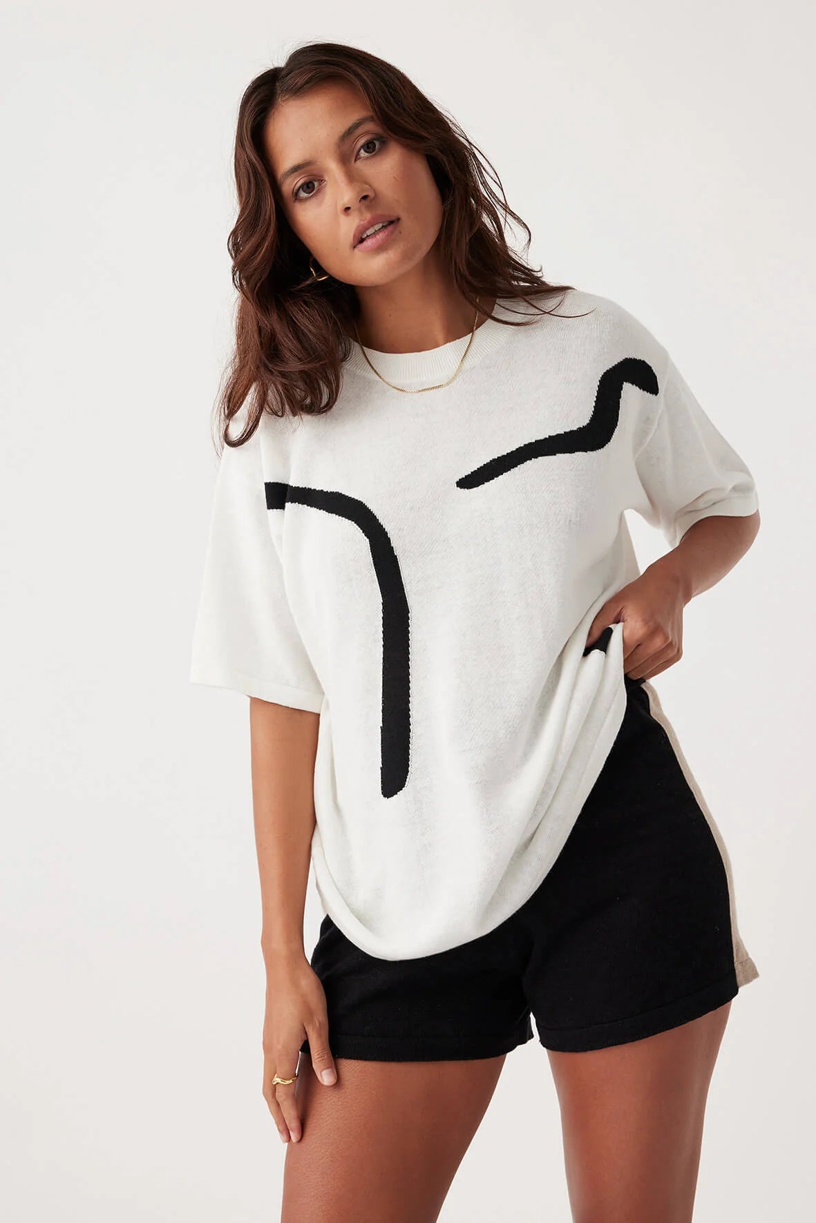Hazel Organic Cotton-Linen TShirt - Cream & Black