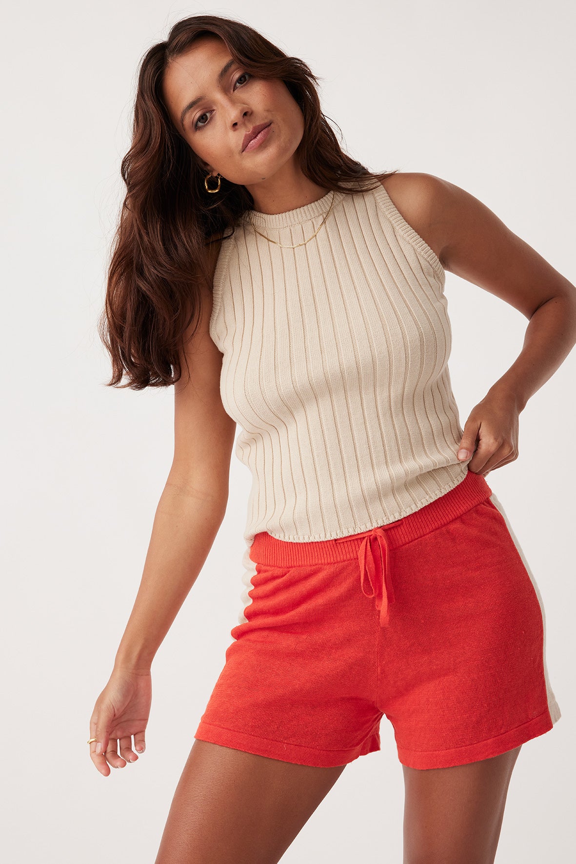 Larri Linen Knit Short - Hibiscus/Sand