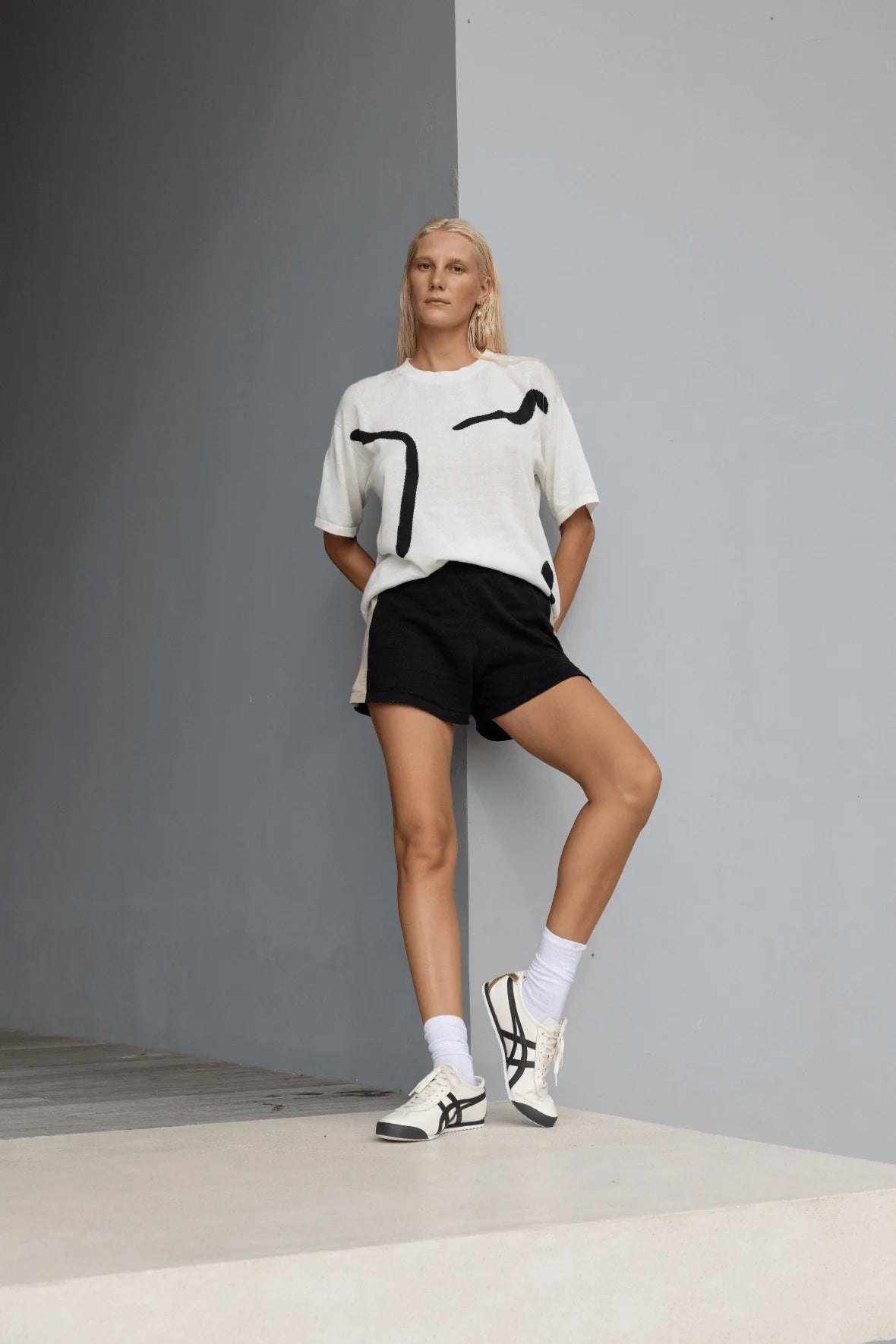 Hazel Organic Cotton-Linen TShirt - Cream & Black