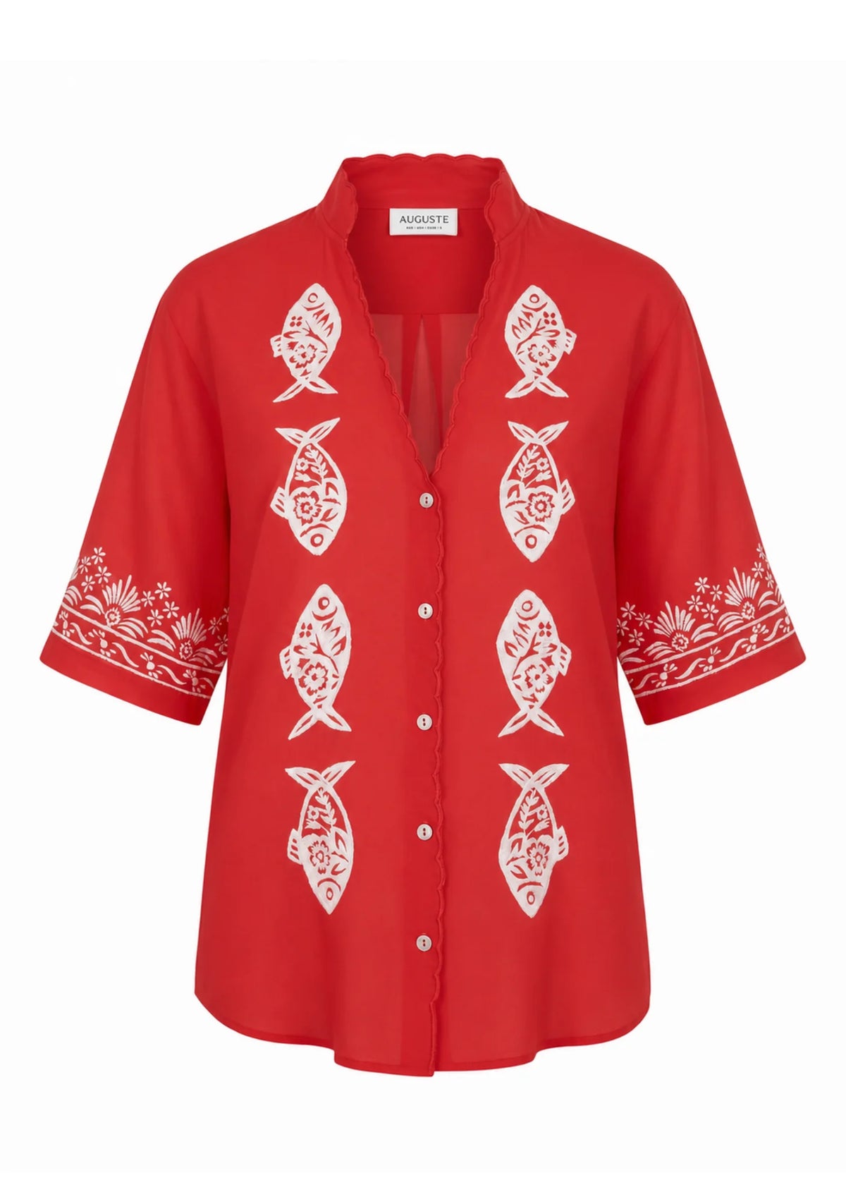 Sardine Embroidered Blouse - Red