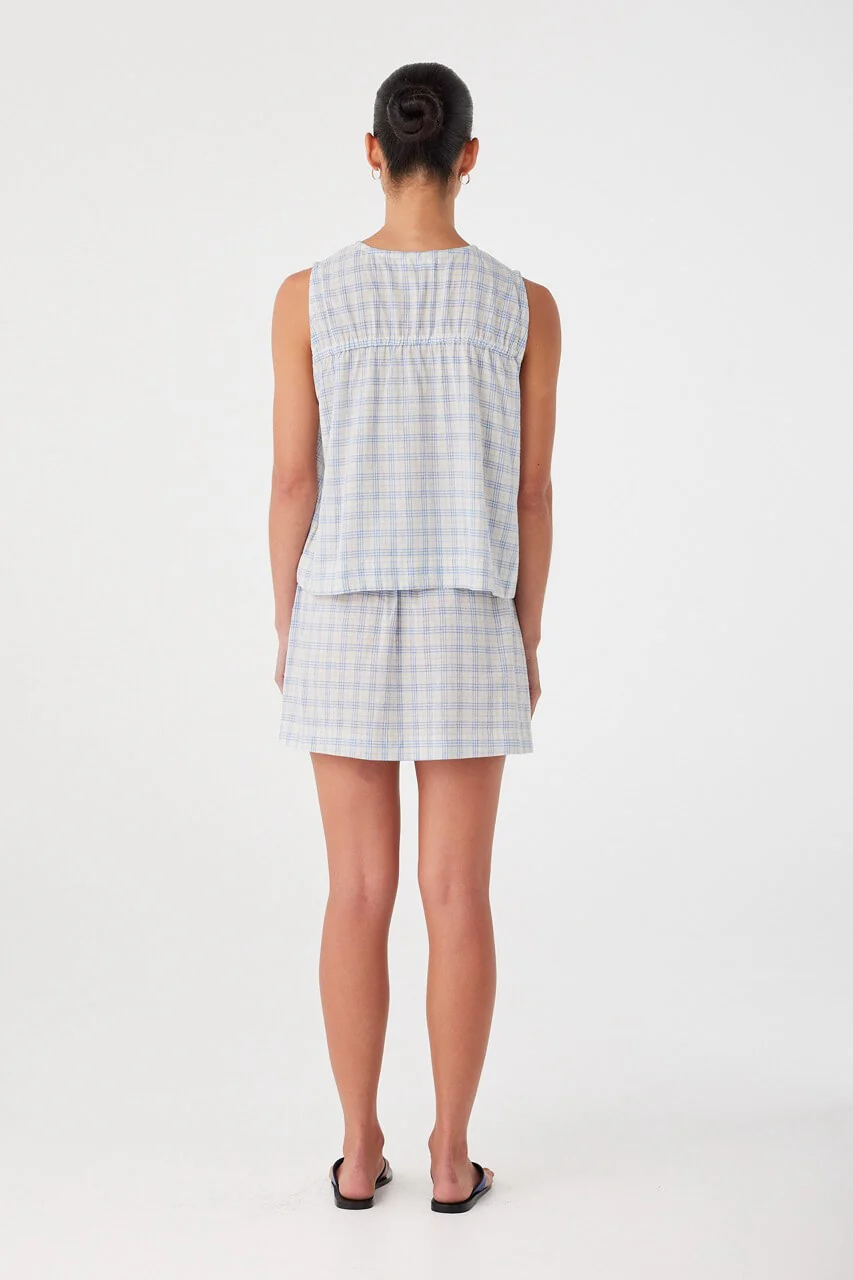 Camille Tie Top - Powder Blue Check